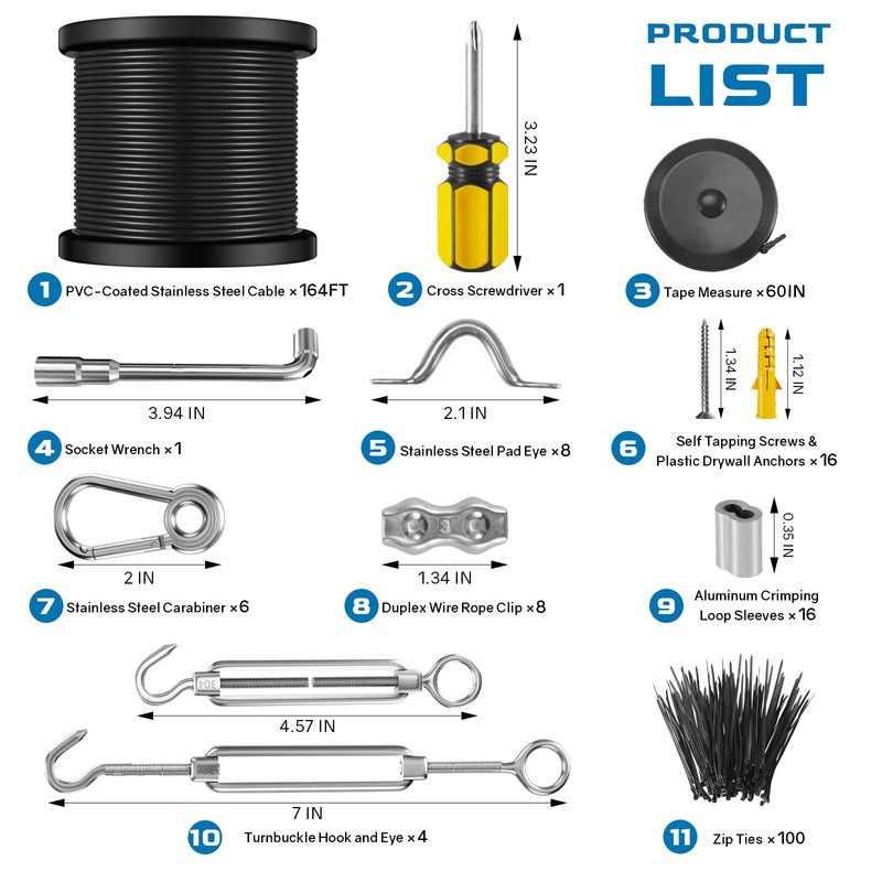 NEREUS String Light Hanging Kit with 164 Ft Vinyl Coated