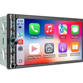 SJoyBring Double Din Car Stereo - Wireless Apple CarPlay & Android Auto, 240W 4.2CHN, 7" Touchscreen, SWC, Bluetooth, FM/AM Car Radio, 2 Subwoofers Outputs, Backup Camera