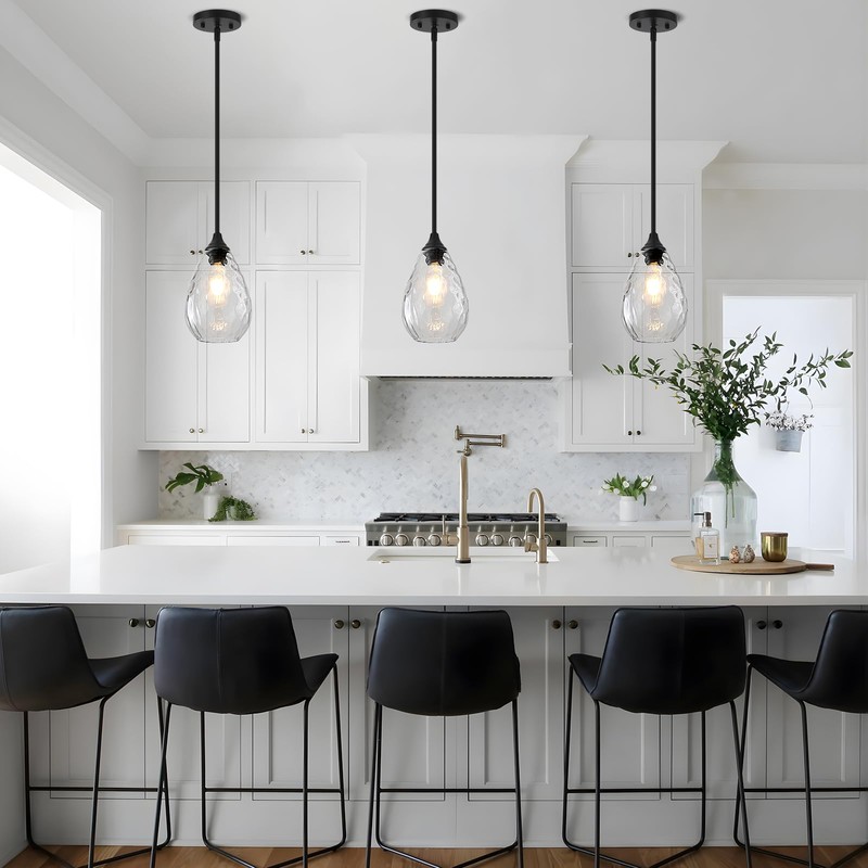 SADUENFR Glass Pendant Lights Kitchen Island, 1-Light Modern Black Pendant