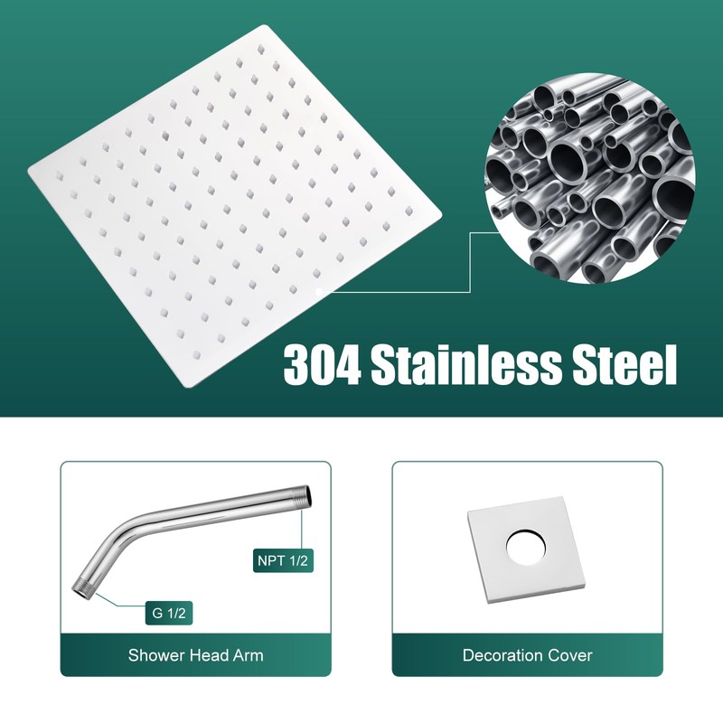 Heyalan 8 Inch Shower Head and Handle Set Square Shower