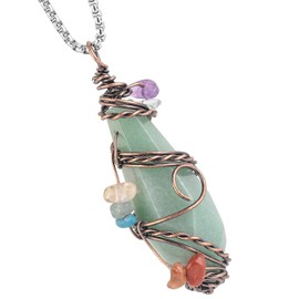 Nupuyai Wire Wrapped 7 Chakra Crystal Stone Pendant Necklace for Women Men, Handmade Faceted Crystal Point Pendant for Healing Reiki, Green Aventurine