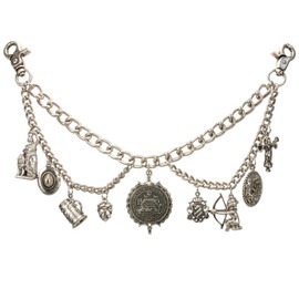 Alpenflüstern Trachten-Charivari Oktoberfest – High Quality Men's Costume Jewellery with Trophy Pendants for Lederhosen (Antique Silver-Colour) HCH024, 60% metal alloy, 35% iron, 5% copper