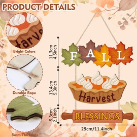IARTTOP 3Pcs Thanksgiving Blessings Wall Hanging Autumn Kitchen Wood Signs Fall Harvest Door Hanging Maple Leaf Wall wood Sign Farmhouse Autumn Door Hanger for Home Outdoor Decoration