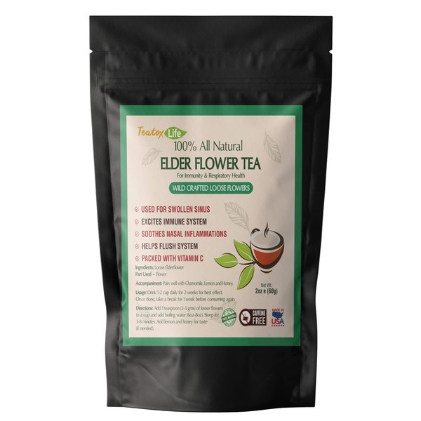 Elderberry Flower Tea (60 grams) for Respiratory Health to Breathe Easy with Sambucus Elderberry Dried Flower| Herbal Lung and Immune Support for Cold Season & Throat Comfort