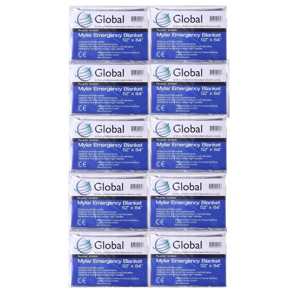 Global 10 Emergency Rescue Space Thermal Mylar Blankets 84 x