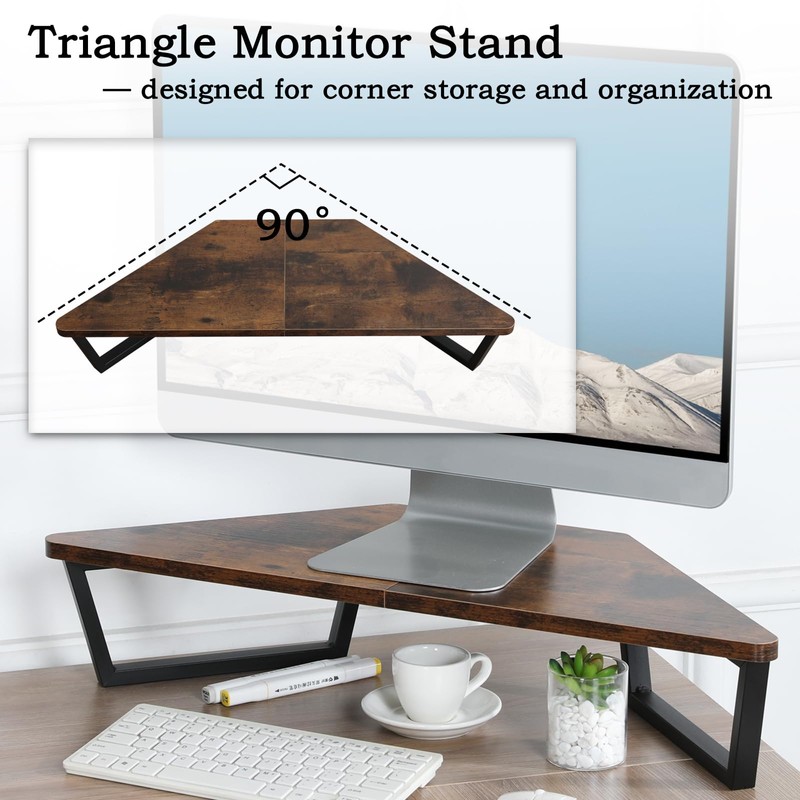 TEAMIX 26 inch Triangle Monitor Stand Riser, Desktop Corner Shelf