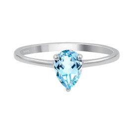 TISHAVI Minimalist Garnet Amethyst Citrine Peridot Blue Topaz 925 Sterling Silver Rings for Women - Sterling Silver Light Weight Pear Drop Shape Rings - Gifts for Her, Sterling Silver Blue Topaz, Blue