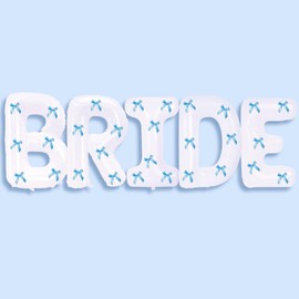 40 Inch White Bride Balloons with Blue Bows, Jumbo Bachelorette Party Décor Bride Letter Balloons Bridal Photo Booth Bridal To Be Banner for Wedding Bachelorette Party Decorations