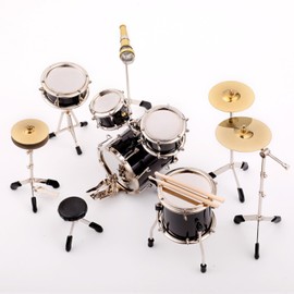 Dselvgvu Miniature Drum Set Mini Musical Instrument Drum Set Kit Replica Collectible Figurines Birthday Gifts Music Home Decoration Display Ornament Model (Black)