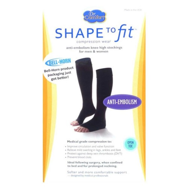 Dr. Comfort Anti-Embolism Knee-High, Open Toe, 18mmHg (Size: S) Black