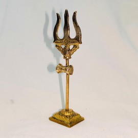 craftslook Indian Brass Lord Shiva Bholenath Trishul with Damru, 4 inch, for Home, Puja Room, Office