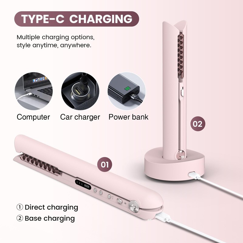 Travel Flat Iron Cordless, Mini Hair Straightener and Curler for