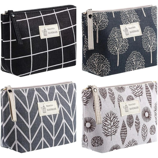 Unbranded 4Pc Canvas Cosmetic Bags Set, Printed Makeup Pouches w/Zipper,Trave