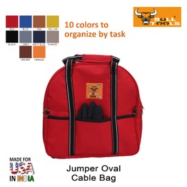 EV Charging & Jumper Cable Storage Bag, Organizer 6 Pocket Handmade Carry Bag - 15x15x4 Inch Waterproof Ballistic Polyester Oval Bag, Cords, Small Tools, For Motor Vehicles - Red