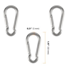 PUCSIQ 15 Pieces Stainless Steel Carabiner Hooks 5 mm x 50 mm Carabiner with Snap Clasp Carabiner Hook Stainless Steel for Pulling Aids Such as Carrying Ropes Ropes Swings