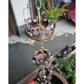 Cadena de Lluvia para reemplazo de bajantes de canalones, colector de Agua Decorativo Ajustable con diseño de Loto.,Size_Name-4.5M (14.8Ft)