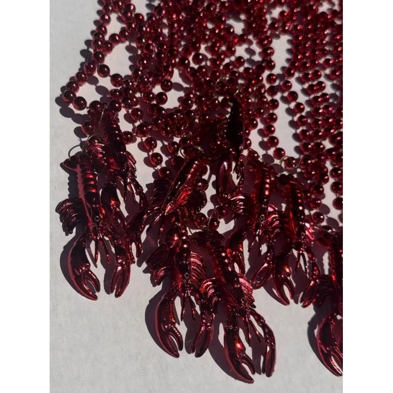Red Crawfish Mardi Gras Beads New Orleans Seafood Boil Craft