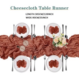 10PCS Terracotta Cheesecloth Table Runner 10ft Boho Gauze Fabric Cheese Cloth Table Runner Comes with 10 Cloth Napkins Runner for Romantic Wedding Birthday Shower Party Table Decoration