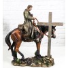 Western Cowboy in Solemn Prayer On Horse By Faded Cross