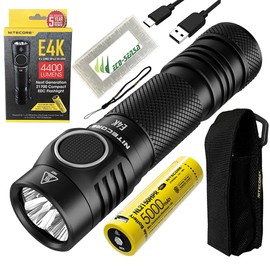 NITECORE E4K Next generat Compact EDC Flashlight - 4x C-ree XP-L2 V6-4400 Lumens w/ 1x NITECORE Rechargeable Li- Battery and FREE Eco-Sensa Battery Case