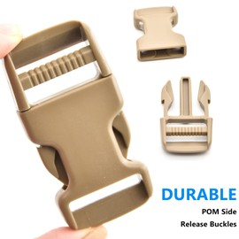 MELORDY 1 inch Buckles Straps Set with 10 Yards Nylon Webbing Strap,10 pcs Quick Side Release Plastic Buckle, 20 pcs Tri-glide Slide Clip for Luggage Strap, Backpack Replacement (Khaki)