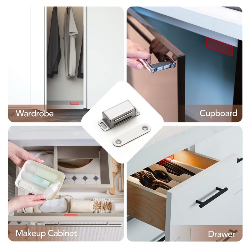 Ravinte 8 Pack Silver Magnetic Door Catch, Brushed Satin Nickel