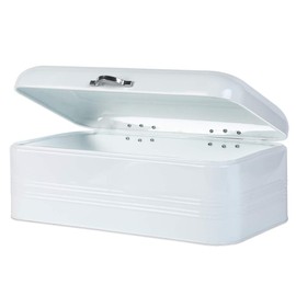 Large Bread Box for Kitchen, Metal Bread Storage Bin with Lid, 16.3"x9"x6.7", White