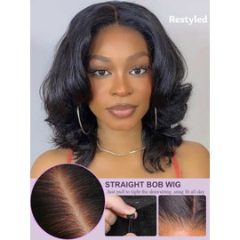 YIROO Bye Bye Knots 7x5 Lace Straight Bob Wig Glueless Human Hair Wig with Elastic Drawstring,Pre Plucked Pre Cut Short Bob Lace Closure Wig Wear and Go Natural Color 150% Density 12Inch