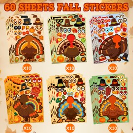 LINAYE 60 Sheets Thanksgiving Stickers Crafts for Kids, Thanksgiving Turkey Crafts Stickers,Make a Turkey Face Stickers, Thanksgiving Game Activities for Kids Toddlers,Thanksgiving Party Favors