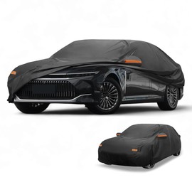 Partuto Car Cover Waterproof All Weather Sun Rain Protection Full Exterior Cover for Toyota Crown Sedan 190T-PU Black with Left Side Zippers