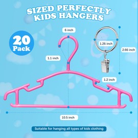 AMZXHCQ Baby Hangers with Metal Ring Clips, Children Plastic Hanger for Kids Pants Clothes Closet, 20 Pack, Rose red