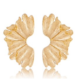 Large Gold Earrings for Women Chunky Gold Flower Earrings Ginkgo Leaf Earrings Irregular Metal Exaggerated Statement Earrings Sectored Earrings for Women Jewelry (Large gold earrings)