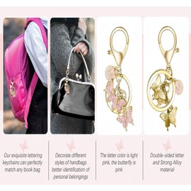 Aligiftqod Initial letter Keychain for Women,Pink Butterfly bag Charms Cute Letter Keychain for Handbag Purse (PINK L)