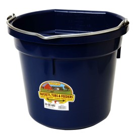 Little Giant® Flat Back Plastic Animal Feed Bucket | Animal Feed Bucket with Metal Handle | Horse Feed & Water Bucket | 20 Quarts | Navy