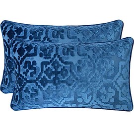 Homey COZY Modern Velvet Throw Pillow Cover (Set of 2 12"X20", Indigo)