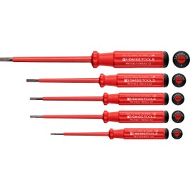 PB Swiss Tools Slotted VDE Screwdriver Set PB 5538 | 100% Swiss Made | 5-Piece Electric Screwdriver Set Slotted 0/1/2/3/4/5 Insulated up to 1000V AC / 1500V DC