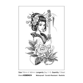 kobench Cool Temporary Tattoos,Chrysanthemum Classical Woman With A Knife - K159 Design,Waterproof,Easy-to-Apply,Long Lasting 1-2 Weeks, Plant-Based,Women Tattoos