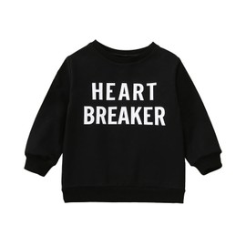 Toddler Infant Baby Girl Boy Valentine's Day Outfit Cute Letter Print Sweatshirt Top Crewneck Pullover Valentines Clothes (D Heart Breaker Black,3-4T)