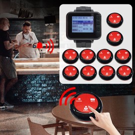 CYSSJF Wireless Calling System Restaurant Pagers Table Calling System, Waiter Calling System with 10 Waterproof Call Buttons and 1 Watch Receiver Suitable for Clinic，Restaurant, Cafes, Factory