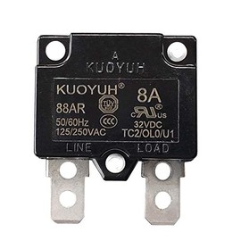 KUOYUH USA 8 Amp 125/250VAC 32/50VDC 88AR Series Automatic-Reset Thermal Overload Protector Circuit Breaker (1 Pack)