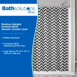 Kenney KN61284 Medium Weight 5 Gauge Decorative Printed Waterproof PEVA Shower Curtain Liner with Durable Eyelet Hang Holes for Bathroom, 70" W x 72" H, Step Up Black and White Chevron Pattern