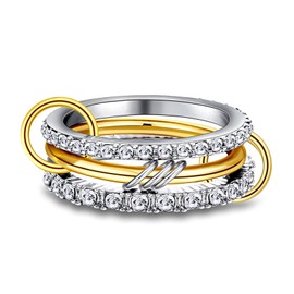 T TAKONE Ring Stack Women's Silver - Stackable Copper Finger Ring Set, Gold Plated & Waterproof, Hypoallergenic, Size 7-9, Copper, Cubic Zirconia