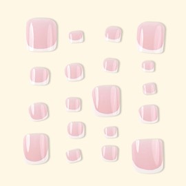 Short Press On Toenails French Tip Fake Toe Nails Square Toenails Press Ons With Glossy Designs Nude Pink False Toenails Full Cover Glue On Toenails Short Stick On Toenails For Women