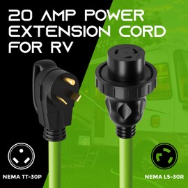 GearIT 20-Amp RV Power Extension Cord (100 Feet) 3-Prong NEMA TT-30P to L5-30R - Twist Locking Adapter, 125-Volt 10/3 STW 10AWG Gauge 3C, RV Trailer Campers, ETL Listed