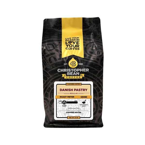 Christopher Bean Coffee - Danish Pastry Flavored Coffee, (Regular Ground) 100% Arabica, No Sugar, No Fats, Made with Non-GMO Flavorings, 12-Ounce Bag of Regular Ground coffee
