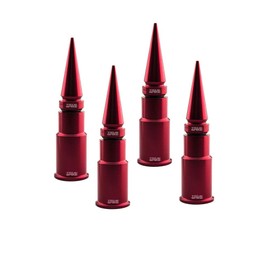 TRUE SPIKE 4 pc RED Spike Tire Air Valve Stem CAPS Cover in Heavy Gauge CNC Machined Billet Aluminum Short Compatible with Ford Dodge Ram Nissan Chevy GMC Jeep Isuzu Kia Trucks and SUV