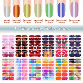 DANNEASY 12 Sheets Nail Wraps for Women Nail Polish Strips Color Blending Self Adhesive Nail Polish Stickers Fingernail Manicure Sticker with Nail File, Cuticle Stick (Rainbow&Marble)