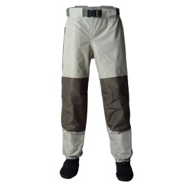 Men's/Women's Durable 3-Layer Fishing Waist Waders Breathable and Waterproof with Neoprene Knee PadColor: Dark Khaki, Size: L