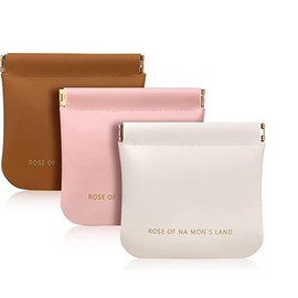 Taicols 3 Piece PU Leather Pocket Makeup Bag, Waterproof and Portable, Mini Makeup Bag, Coin Wallet,Cosmetics Travel Storage Earphones, Jewelry Lipstick (White, Pink, Brown)