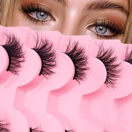 Half Eye Fluffy False Eyelashes, 7 Pairs Wispy Cat Eye Faux Cluster Lashes, Natural Curling Eye Makeup Strip Lashes for Women & Girls Eye Extensions